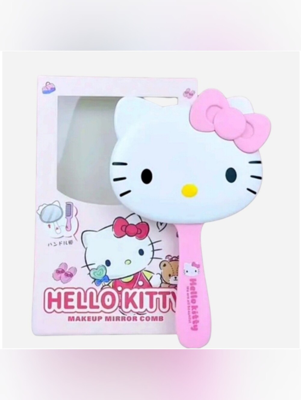 Sanrio Hello Kitty Mirror Portable Comb 2 in 1 Set In Pink And White NIB